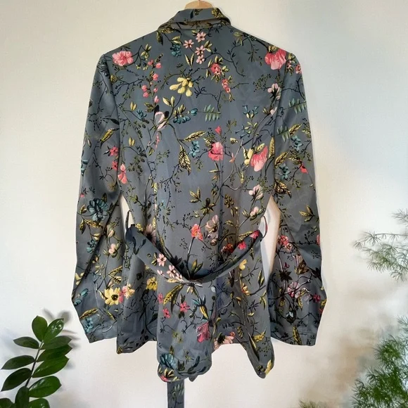 Loft floral/blue satin open front tie Blazer - Picture 2 of 9